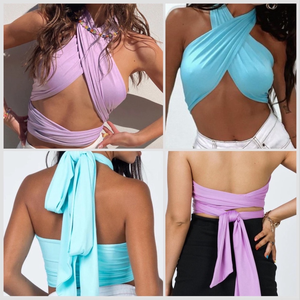 Princess Polly Midnight Scarf Wrap Top Blue Aqua
